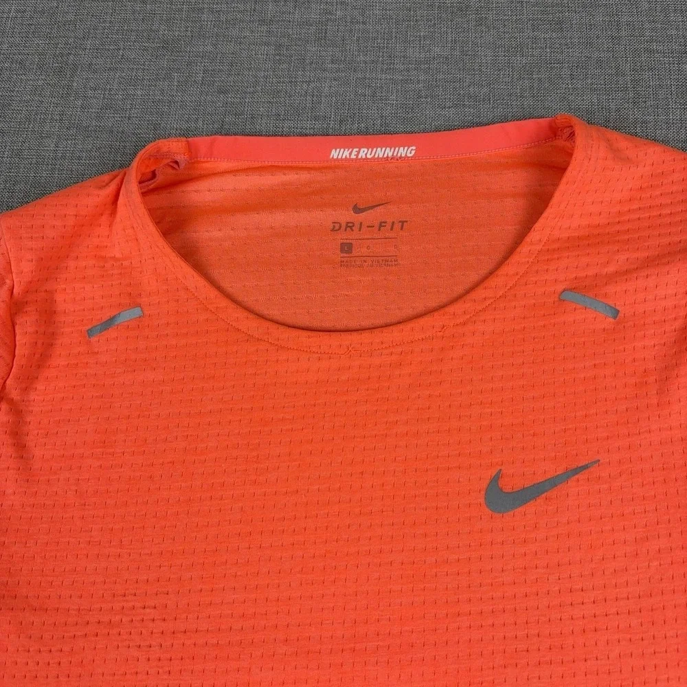 Nike Dri-FIT Shirt Mens Large Orange Short Sleeve Mesh Running Reflective